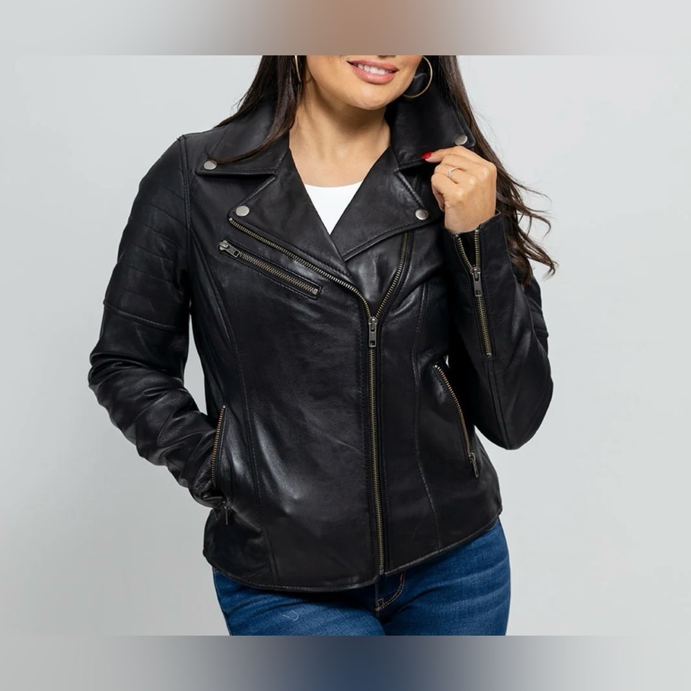 NWT Whet Blu Princess Genuine Lambskin Leather Jacket in Black Size 2XL